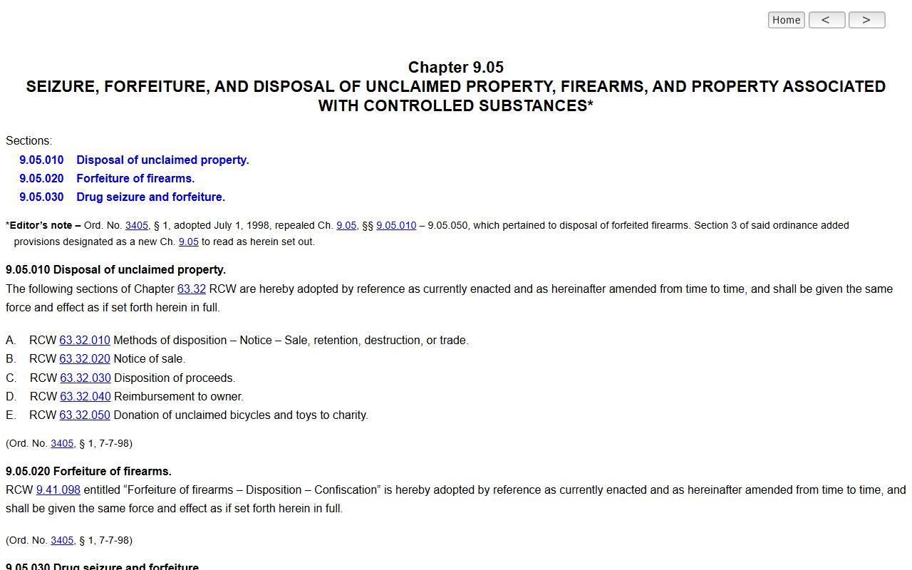 Kent unclaimed money municipal code reference