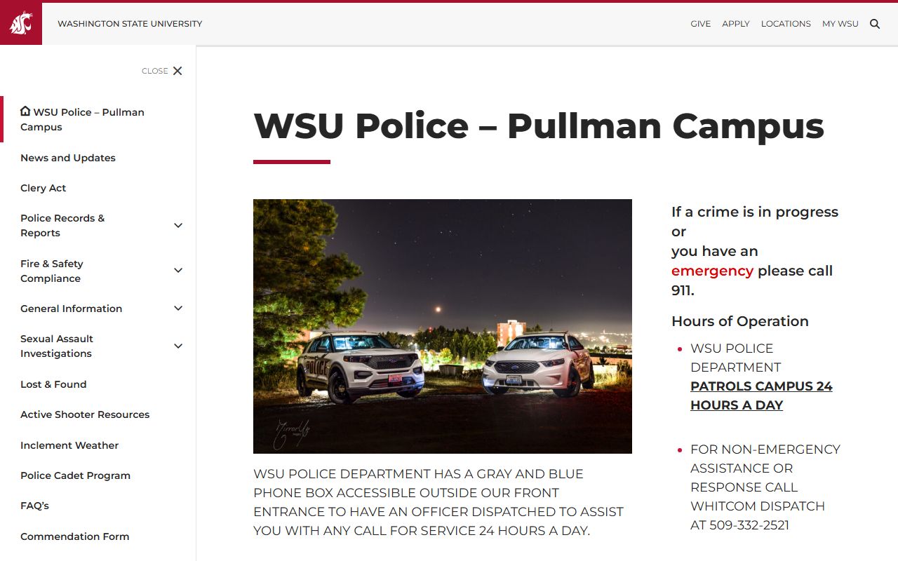 Pullman unclaimed money on the WSU Police Department page