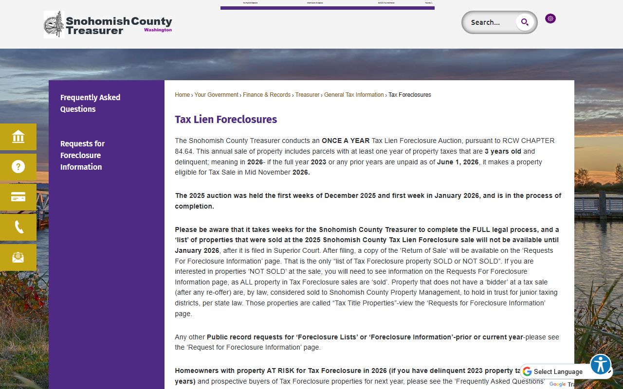 Snohomish County unclaimed money tax foreclosures