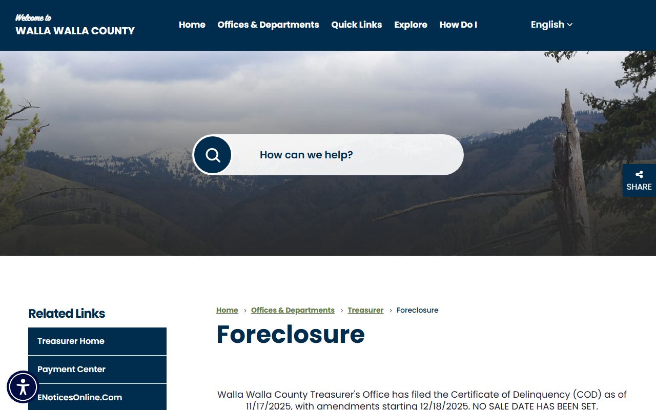 Walla Walla County unclaimed money on the foreclosure page