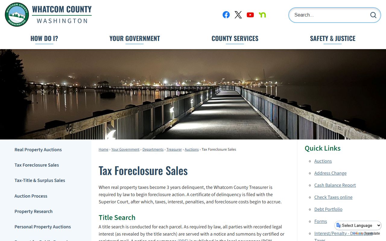 Whatcom County unclaimed money on the tax foreclosure sales page