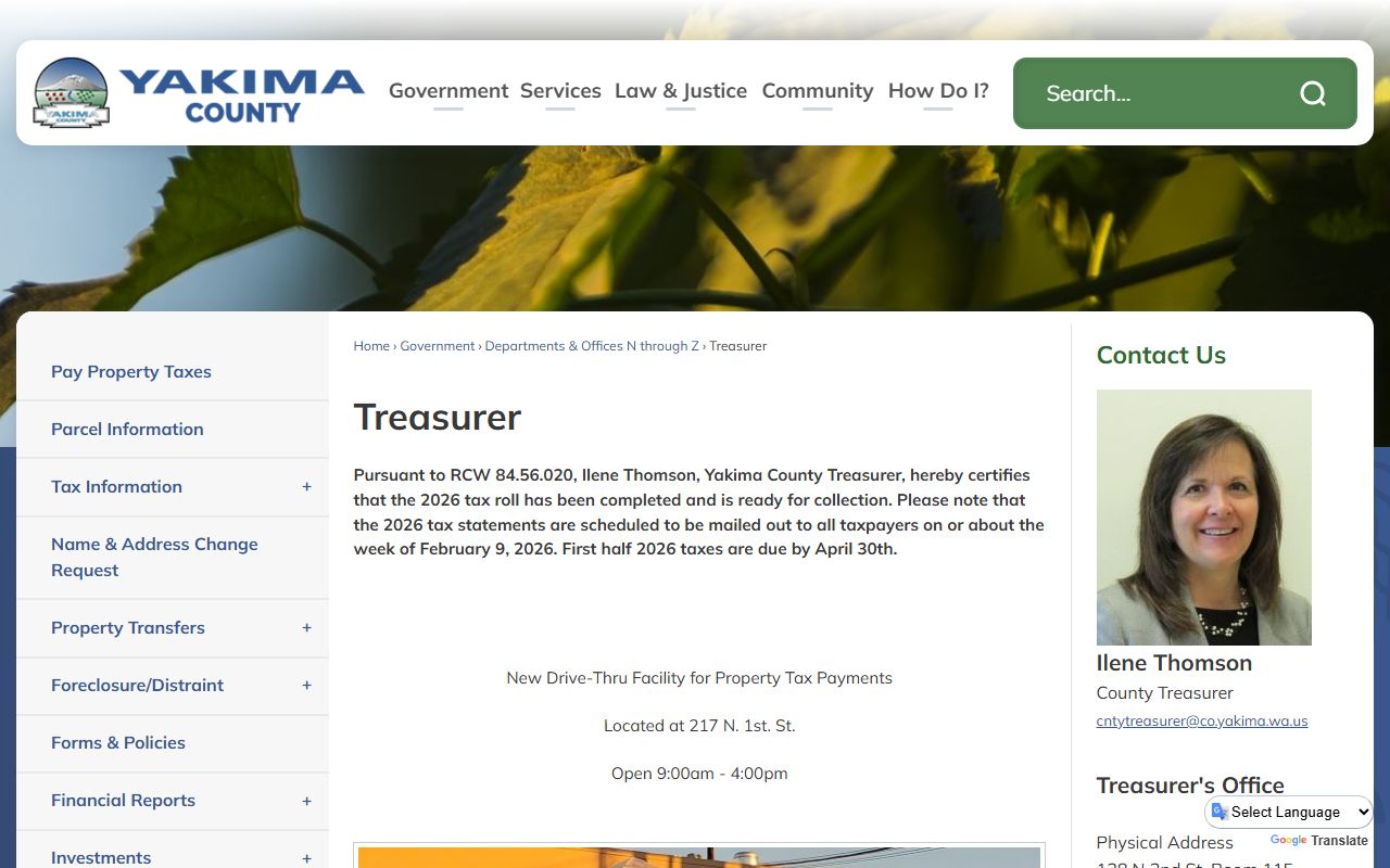 Yakima County unclaimed money on the county treasurer page