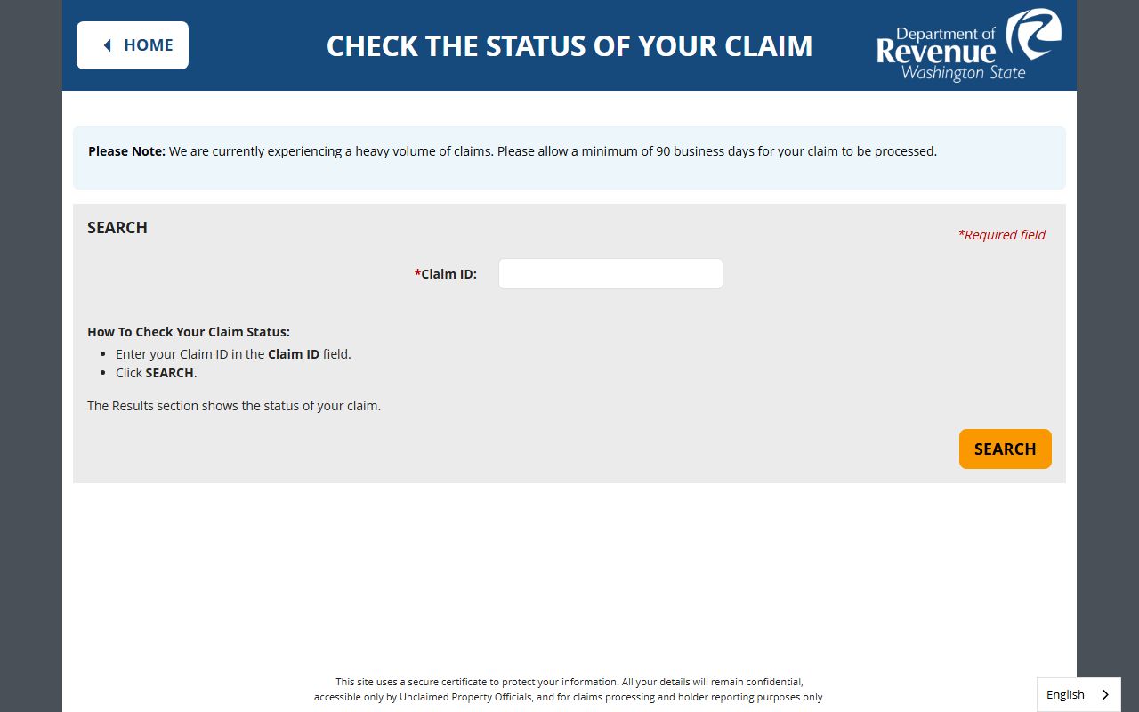 Washington Unclaimed Money claim status search