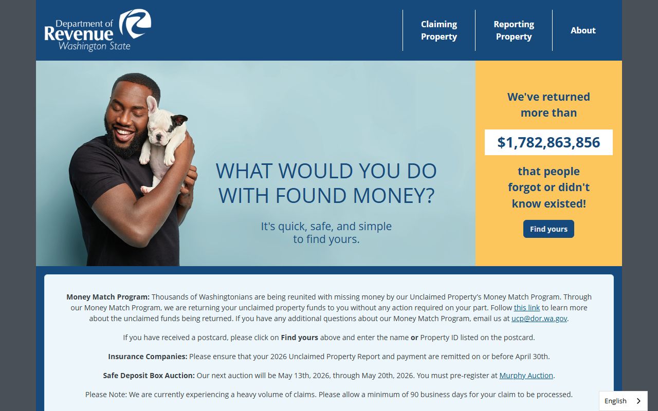 Washington Unclaimed Money search portal