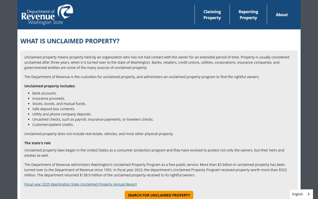 Washington Unclaimed Money what is UCP page